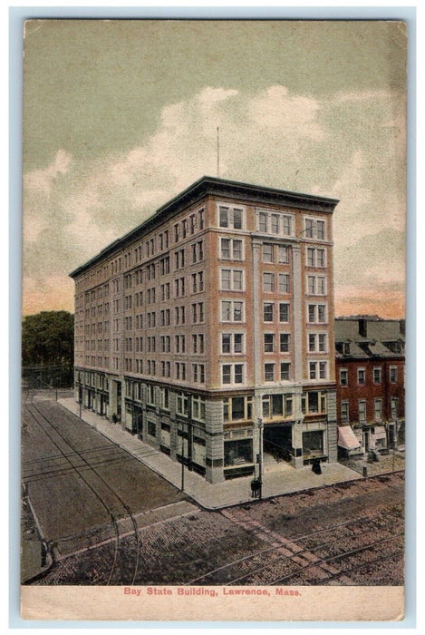 c1905 Bay State Building Street View Lawrence Massachusetts MA Vintage Postcard