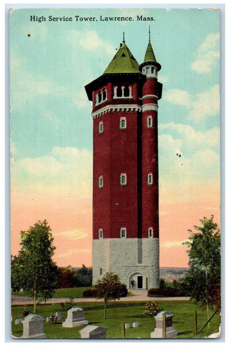 1913 View Of High Service Tower Lawrence Massachusetts MA Antique Postcard