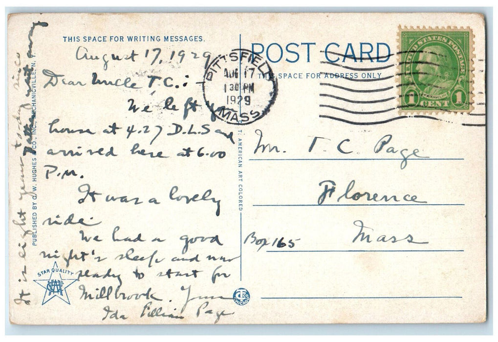 1929 Fountain View The Maplewood Pittsfield Massachusetts MA Vintage Postcard