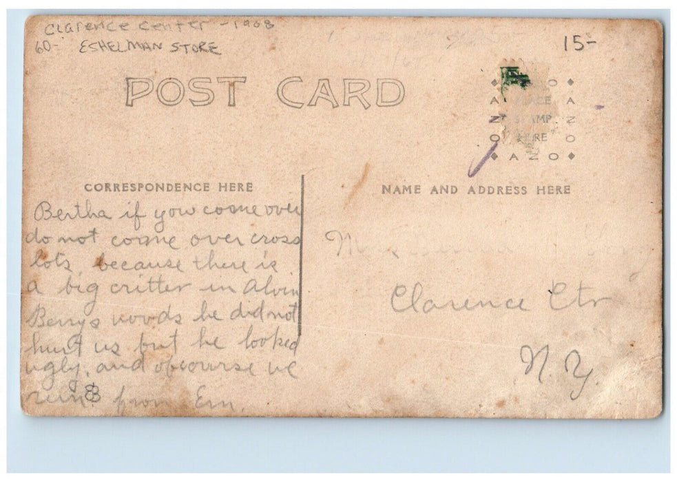 c1910's Eshelman Store Horse Buggy Clarence Center NY RPPC Photo Postcard