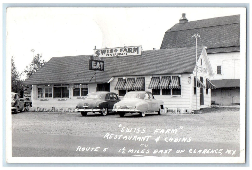 Swiss Farm Restaurant & Cabins Cars Clarence Center Akron NY RPPC Photo Postcard