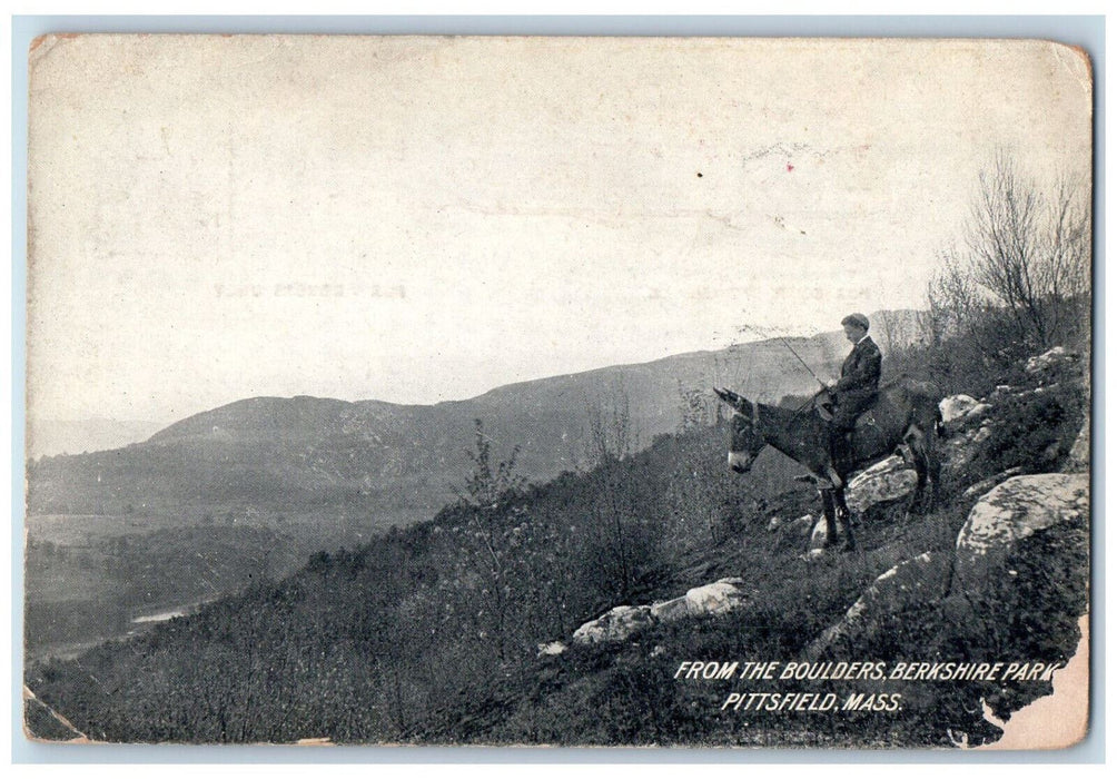 c1940's Buck Riding Boulders Berkshire Park Pittsfield Massachusetts MA Postcard