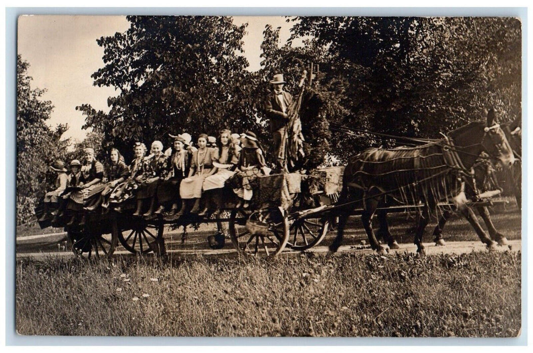 1913 4th Of July Horse Wagon Ride Clarence Center NY RPPC Photo Antique Postcard