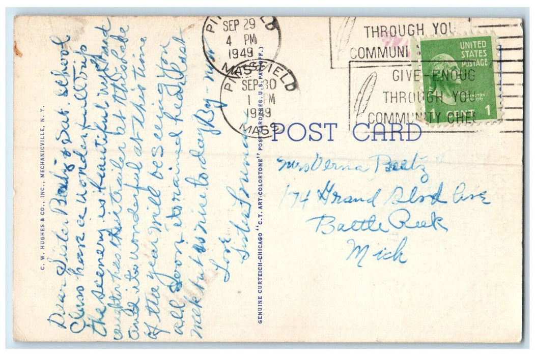 1949 Pontoosuc Lake Pittsfield Massachusetts MA Vintage Posted Postcard