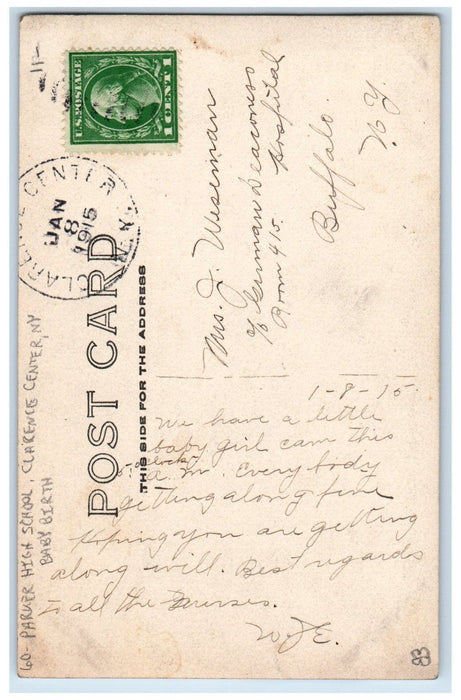 1915 Parker High School Baby Birth Clarence Center NY RPPC Photo Posted Postcard