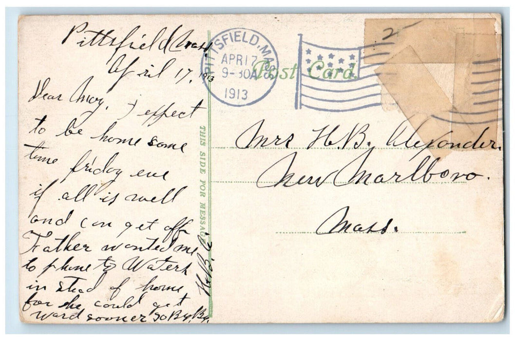 1913 House of Mercy Hospital Pittsfield Massachusetts MA Antique Posted Postcard