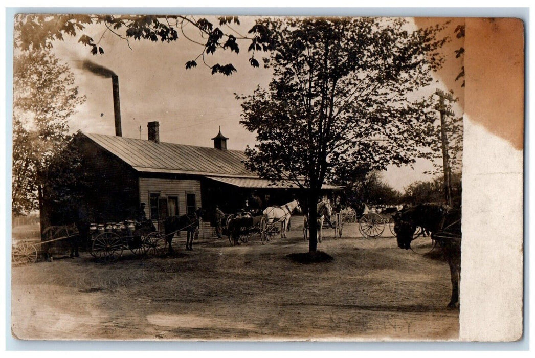 c1930's Milk Creamery Factory Horse Wagon Clarence NY RPPC Photo Postcard