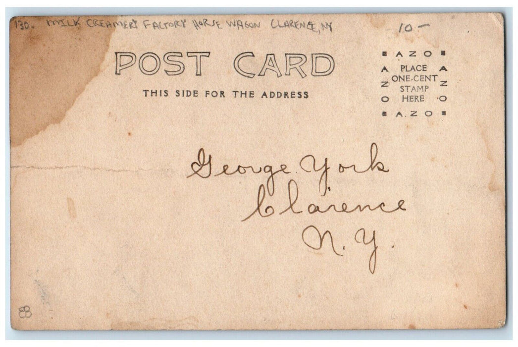 c1930's Milk Creamery Factory Horse Wagon Clarence NY RPPC Photo Postcard