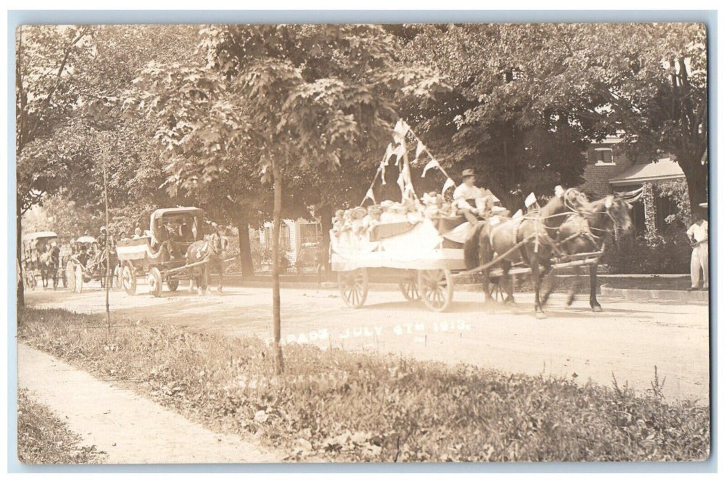 Clarence Center NY, 4th Of July Floats Horse Wagon Parade RPPC Photo Postcard