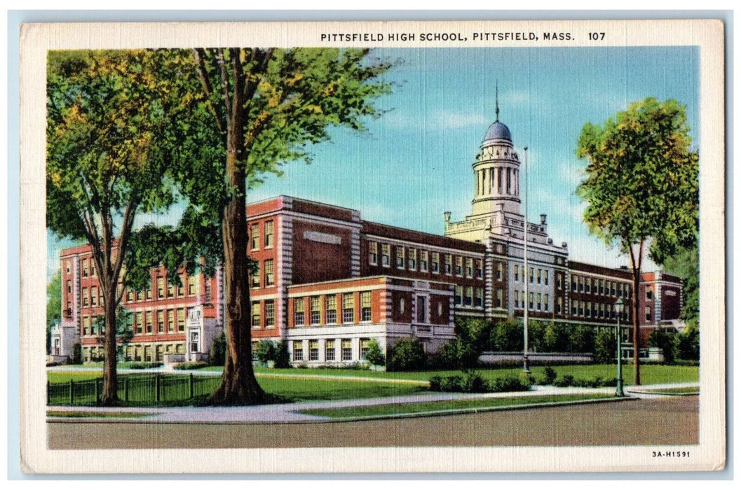c1930's Building View, Pittsfield High School Pittsfield MA Vintage Postcard