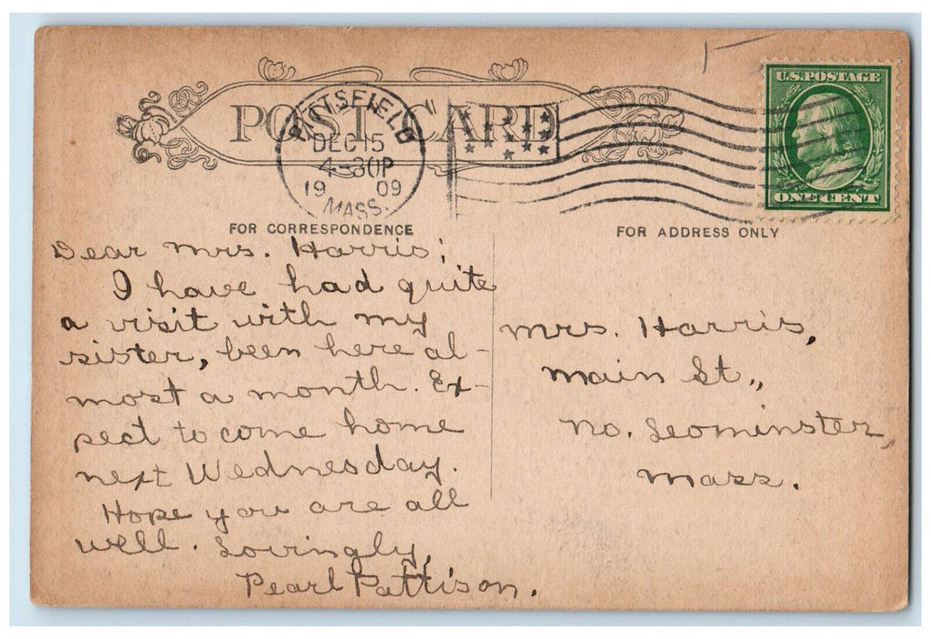 1909 South Street Pittsfield Massachusetts MA Antique Posted Postcard