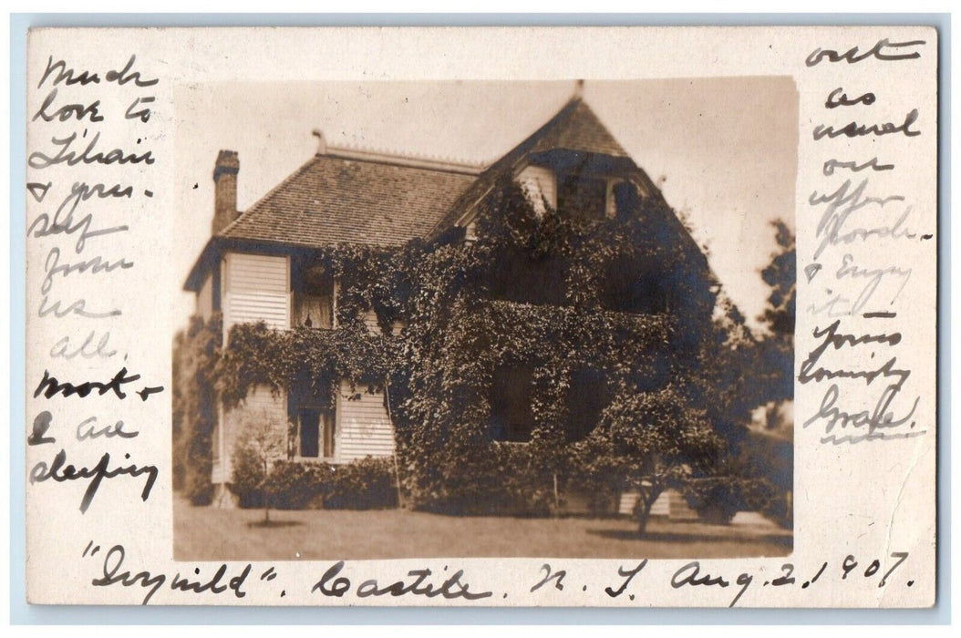 1907 Ivywild House Wyoming County Castile New York NY RPPC Photo Postcard