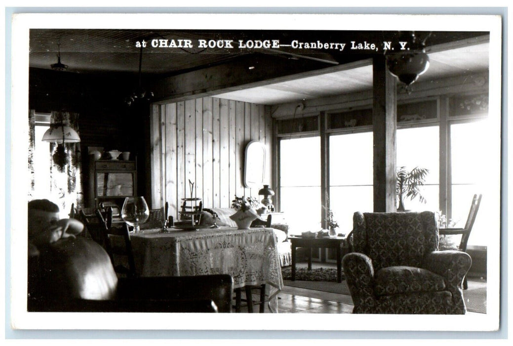 1963 Chair Rock Lodge Interior Cranberry Lake Adirondacks NY RPPC Photo Postcard