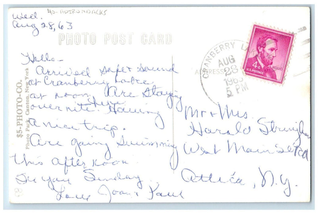 1963 Chair Rock Lodge Interior Cranberry Lake Adirondacks NY RPPC Photo Postcard