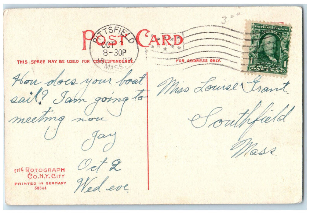1907 First Baptist Church Pittsfield Massachusetts MA Rotograph Co Postcard
