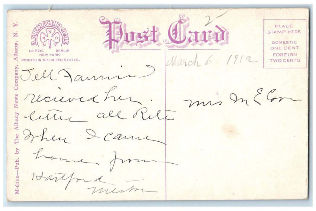 1912 Maplewood Hotel Pittsfield Massachusetts MA Albany News Company Postcard
