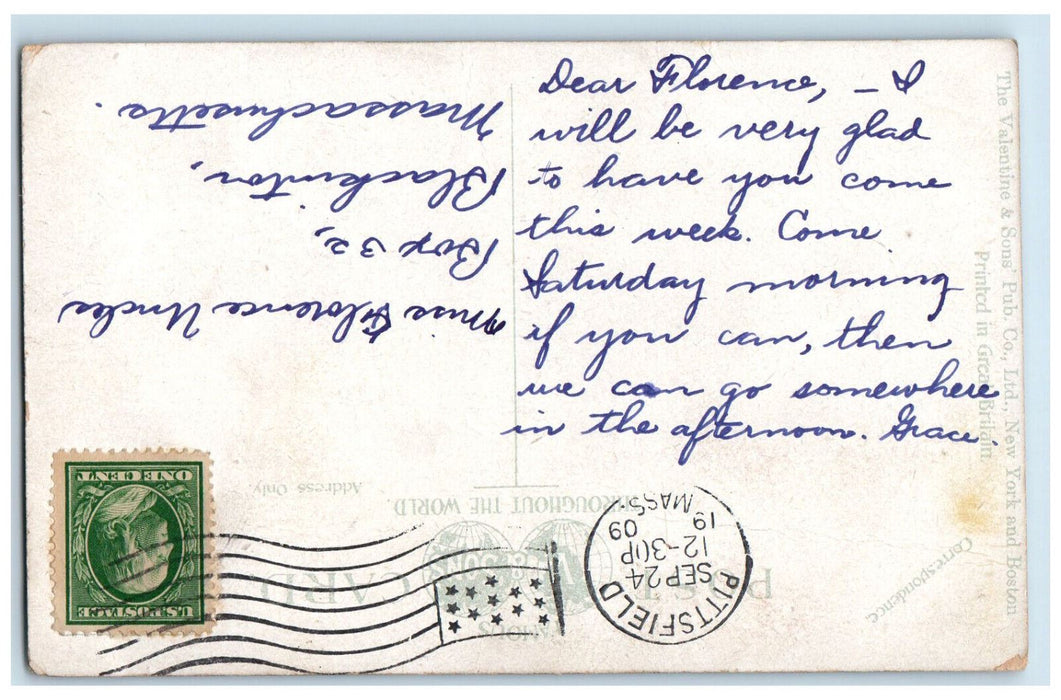 1909 House of Mercy Hospital Pittsfield Massachusetts MA Antique Posted Postcard