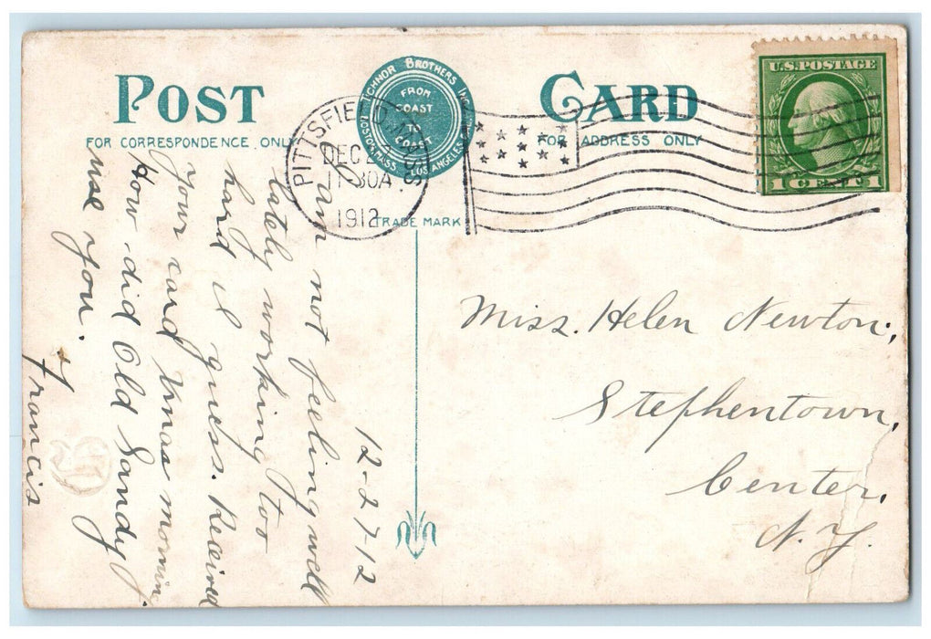 1912 Berkshire Atheneum & Public Library Pittsfield Massachusetts MA Postcard