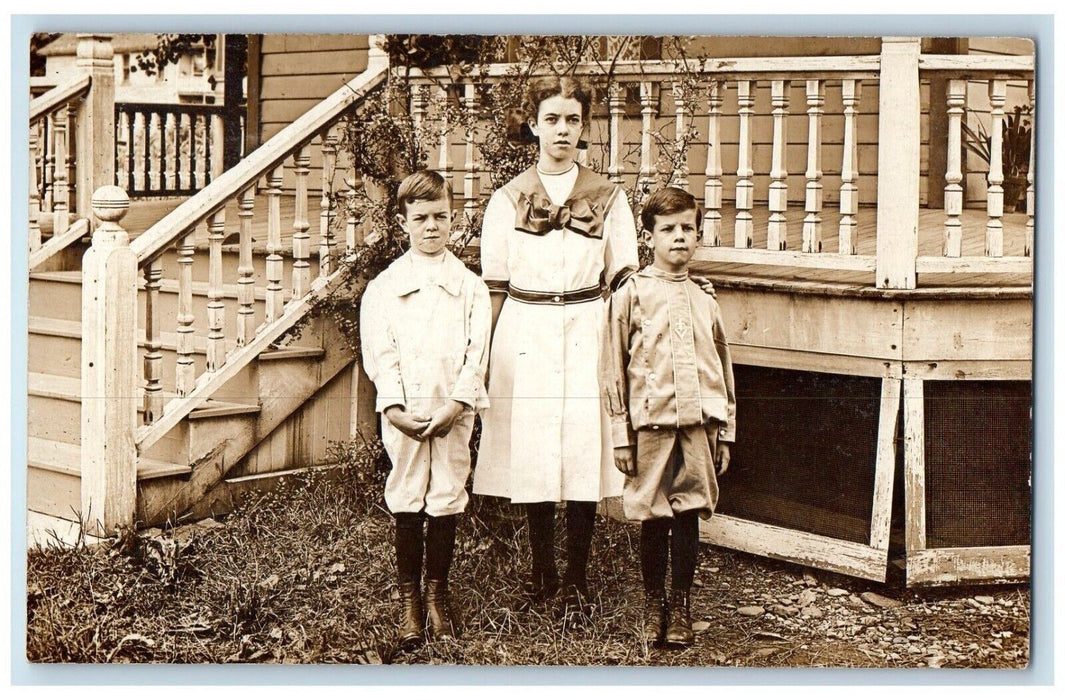1911 Girl Boys School Uniforms Andover New York NY RPPC Photo Antique Postcard