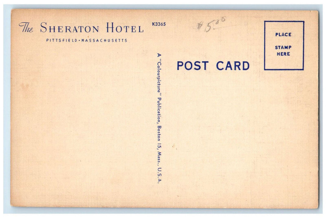 c1940's View of Cars The Sheraton Hotel Pittsfield Massachusetts MA Postcard