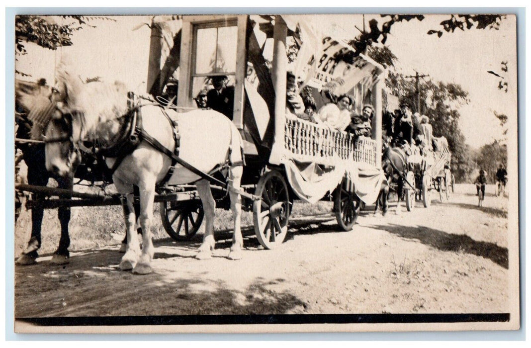 1907 Parade Horse Wagon Float West Seneca New York NY RPPC Photo Postcard