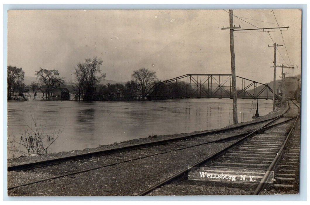 c1910's Flood Bridge Railway Wellsburg New York NY RPPC Photo Antique Postcard