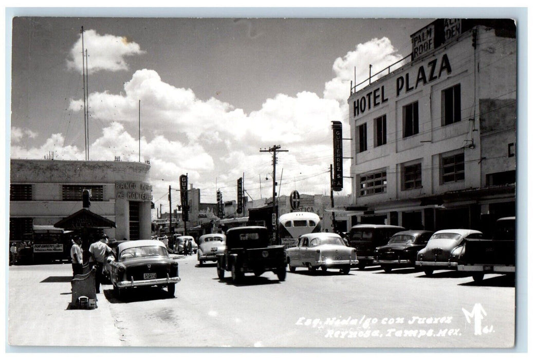 Reynosa Mexico Bank Hotel Plaza Cars RPPC Photo Unposted Vintage Postcard