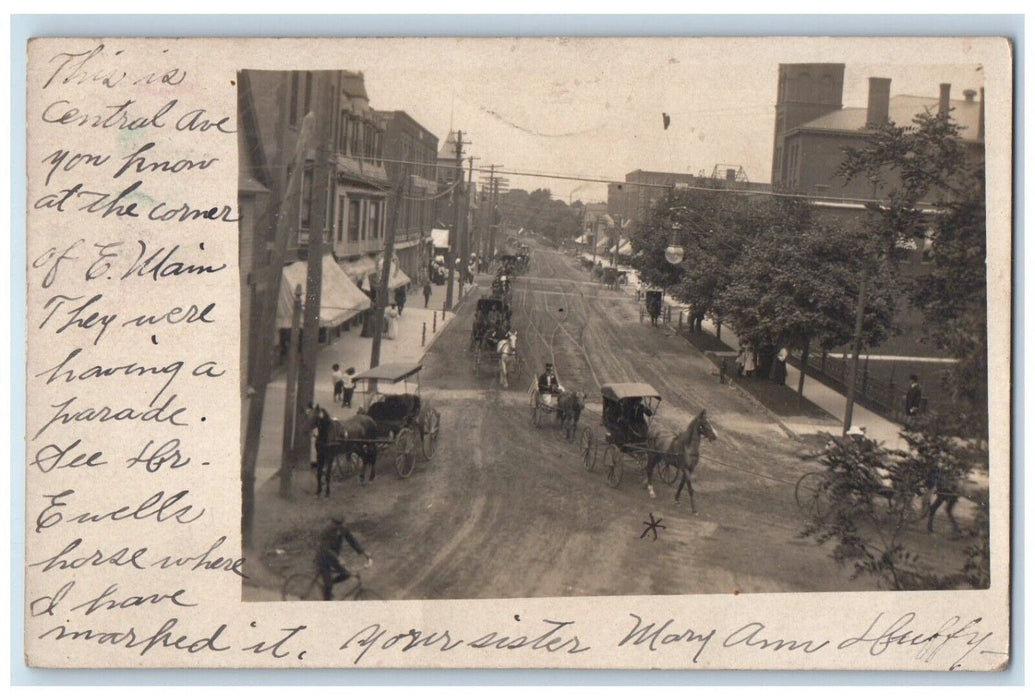 View Of Horse Buggy Parade Lancaster New York NY RPPC Photo Antique Postcard