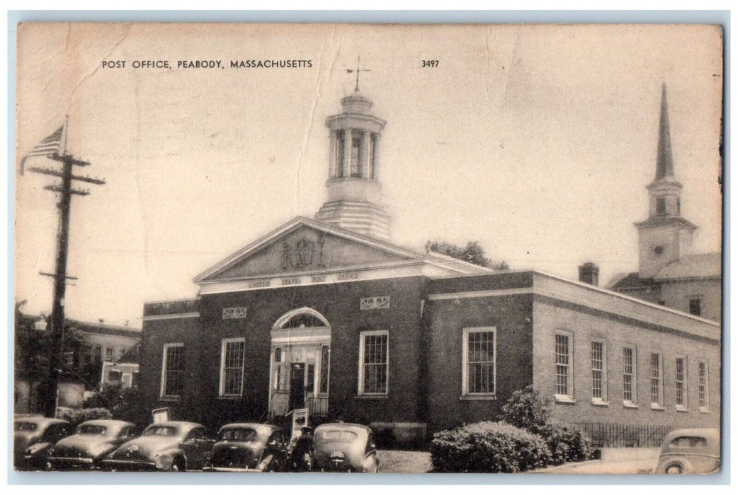 1952 Entrance to Post Office Peabody Massachusetts MA Vintage Posted Postcard