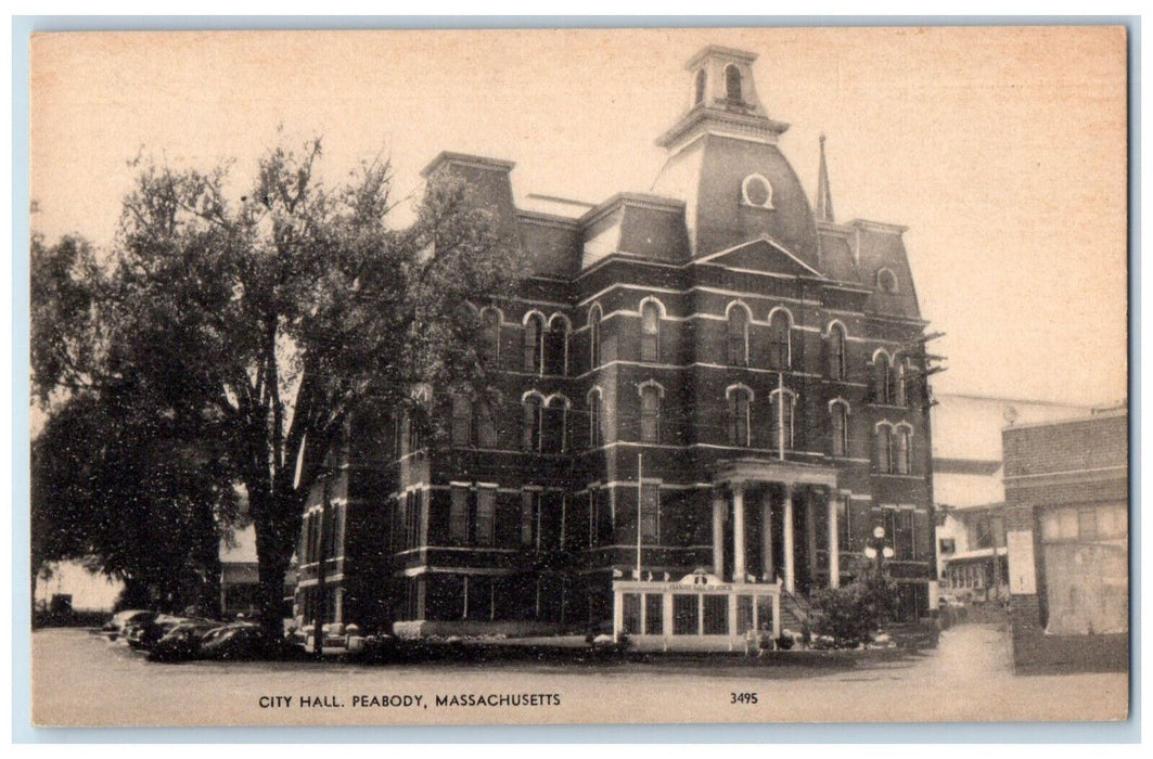 c1950's City Hall Peabody Massachusetts MA Vintage Unposted Postcard