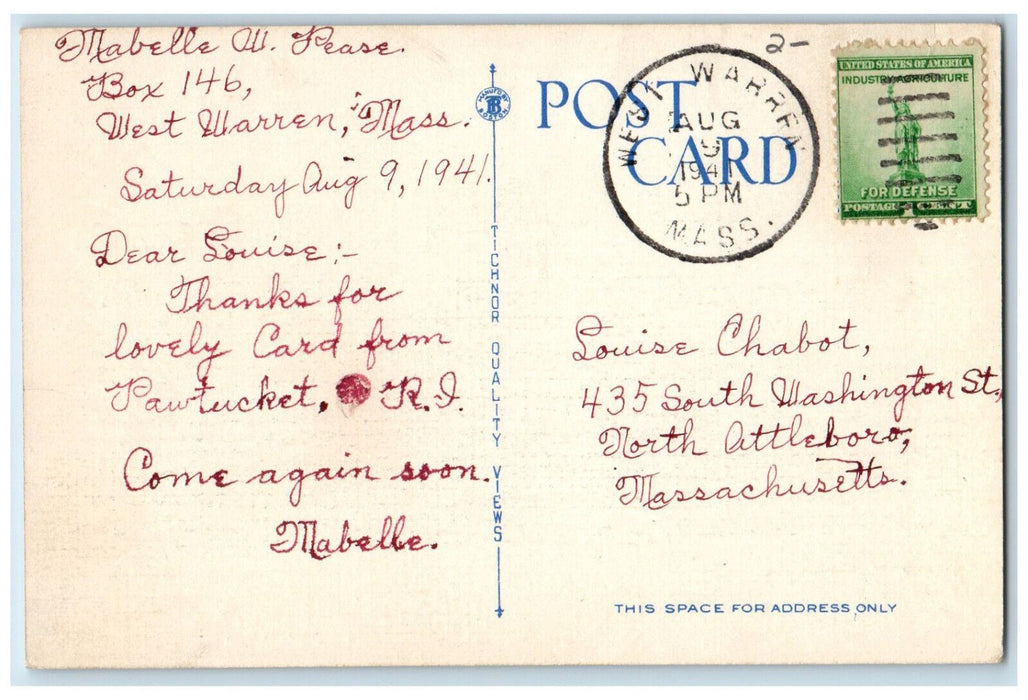 1941 High School Palmer Massachusetts MA West Warren MA Vintage Posted Postcard