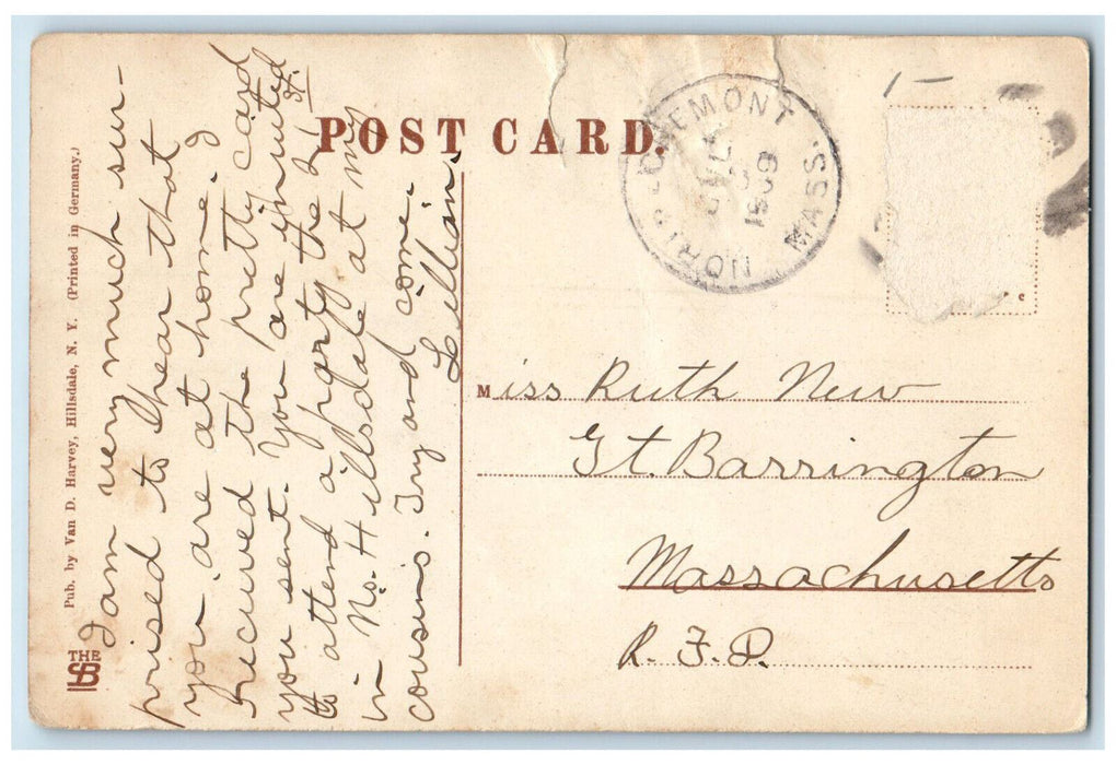 1909 View of Prospect Lake Massachusetts MA Van D Harvey Posted Postcard
