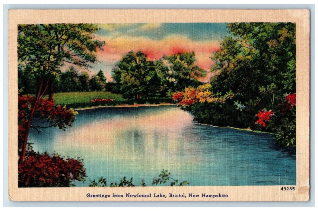 1945 Greetings Newfound Lake Briston New Hampshire NH Vintage Antique Postcard