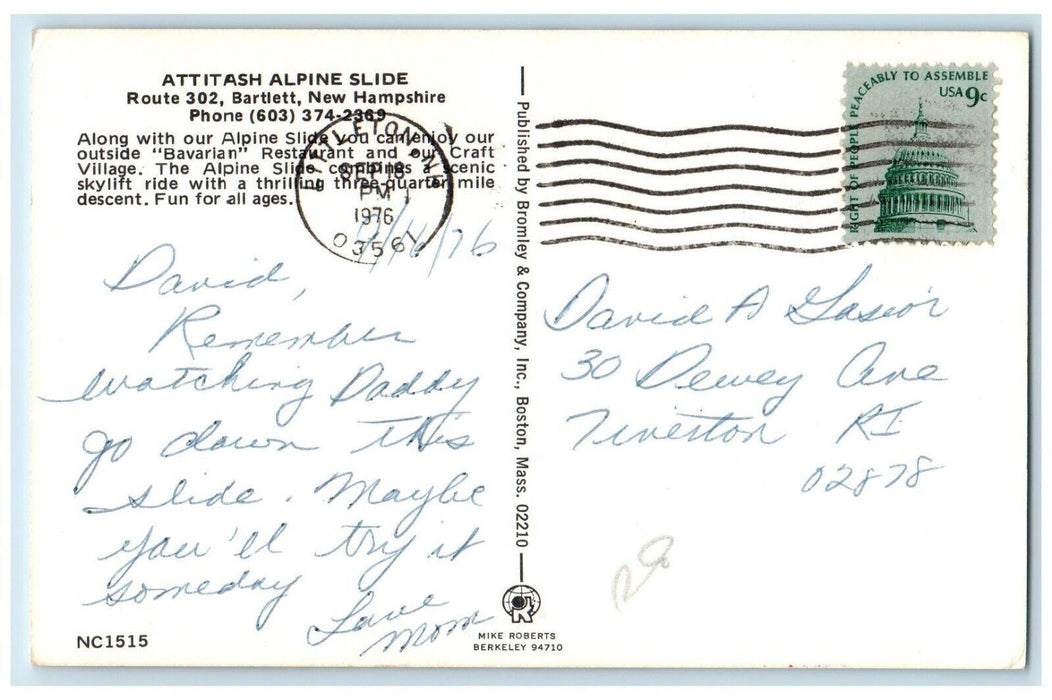 1976 Attitash Alpine Slide Route 302 Bavarian Bartlett New Hampshire NH Postcard