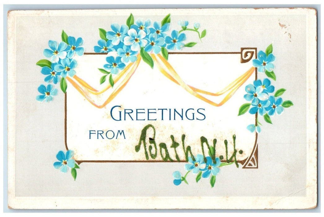 1910 Greetings From Bath Glitter Embossed New Hampshire Vintage Antique Postcard
