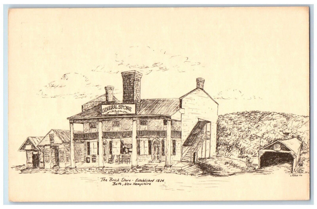 c1910 Brick Stone Established 1824 Bath General Store Art New Hampshire Postcard