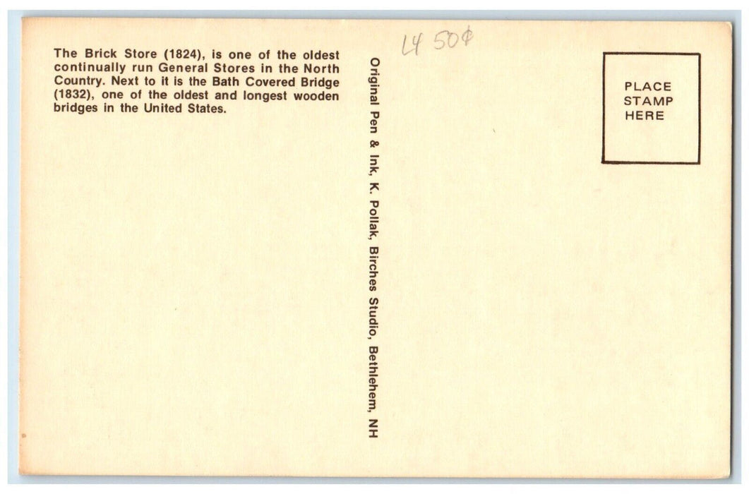 c1910 Brick Stone Established 1824 Bath General Store Art New Hampshire Postcard