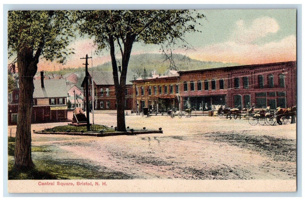 c1905 Central Square Horse Carriage Road Store Bristol New Hampshire NH Postcard