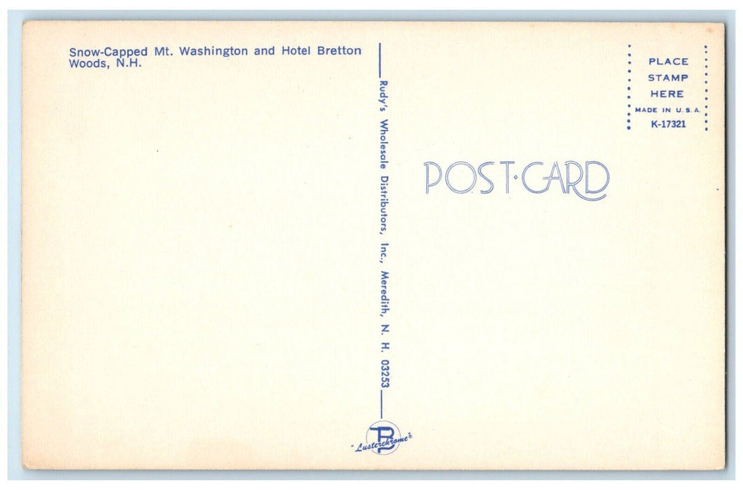 c1960 Snow-Capped Mt Washington Road Hotel Bretton Woods New Hampshire  Postcard