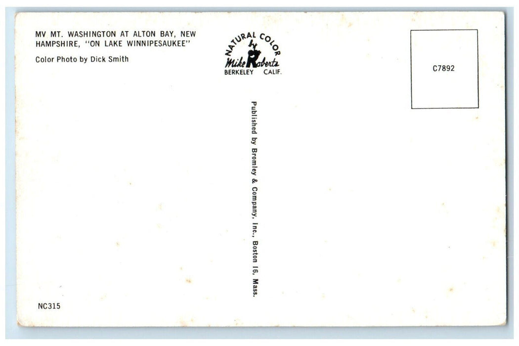 c1960 Mt Washington Alton Bay Steamer Lake Winnipesaukee New Hampshire Postcard