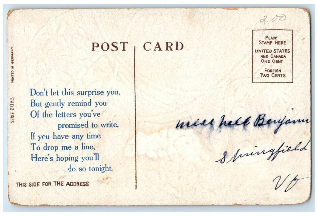c1910 Flower Rose Bell Glitter Embossed Alton Bay New Hampshire Vintage Postcard