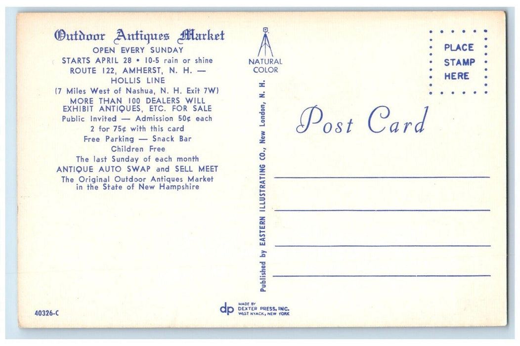 c1910 Outdoor Antiques Park Cars Camping Market Amherst New Hampshire Postcard