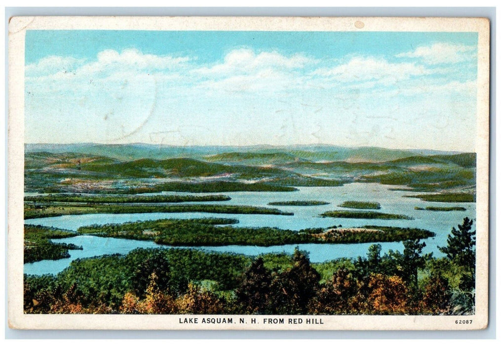 1925 Red Hill Trees Island Lake Asquam New Hampshire NH Vintage Antique Postcard