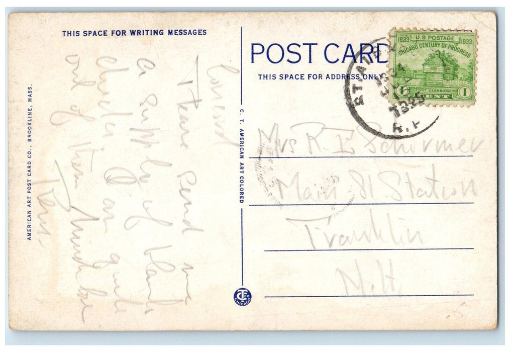1925 Red Hill Trees Island Lake Asquam New Hampshire NH Vintage Antique Postcard