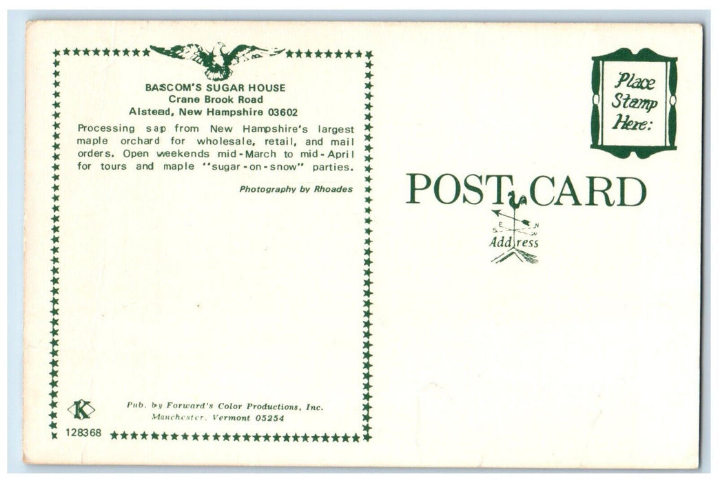 c1960 Bascoms Sugar House Snow Crane Brook Road Alstead New Hampshire Postcard
