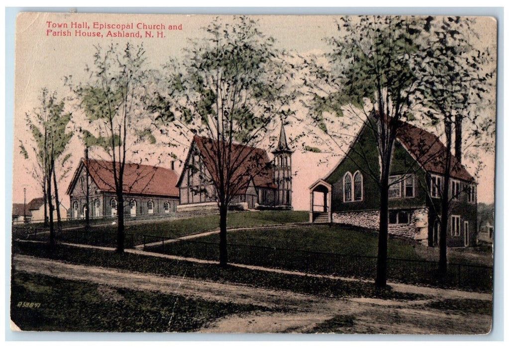 c1910 Town Hall Episcopal Church Parish House Ashland New Hampshire NH Postcard