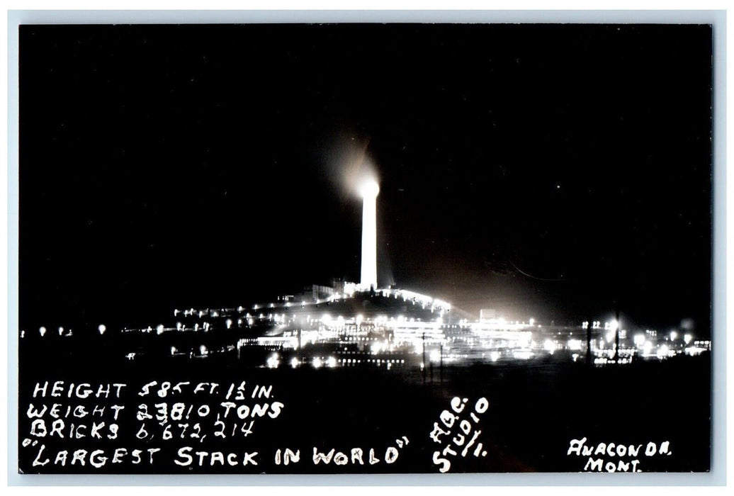 c1950's Largest Stack In World Smelter Anaconda Montana MT RPPC Photo Postcard