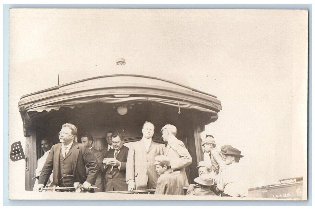 President Roosevelt Speaking Political L5&MS Railroad Train RPPC Photo Postcard