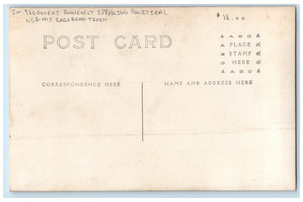 President Roosevelt Speaking Political L5&MS Railroad Train RPPC Photo Postcard