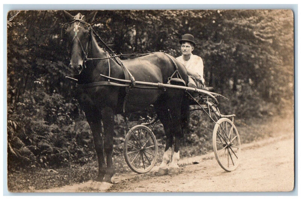 c1910's Harness Horse Cart Dirt Road RPPC Photo Unposted Antique Postcard